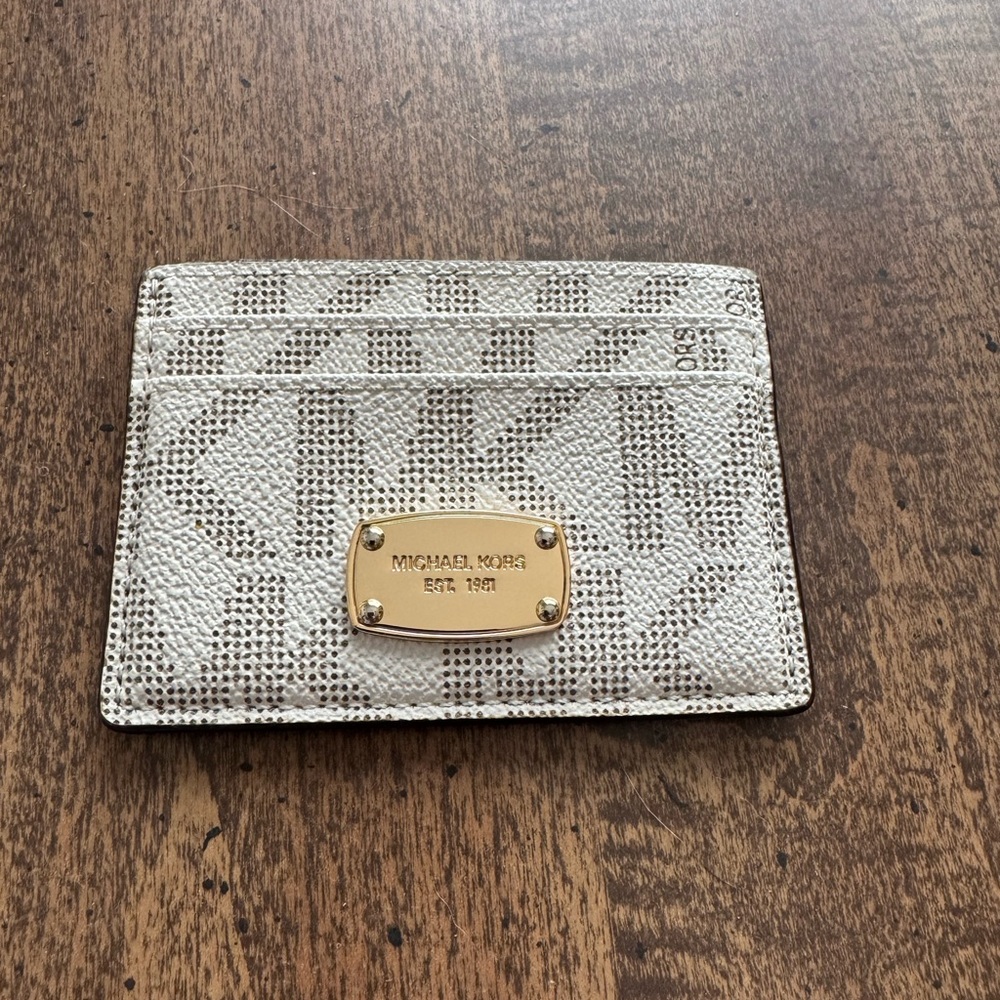 Michael Kors Metallic Ivory and Gold Logo Card Holder